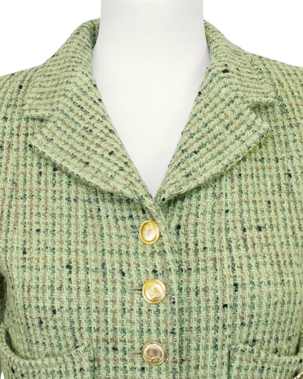 Green Bouclé Tweed Jacket Circa 1997 on Sale