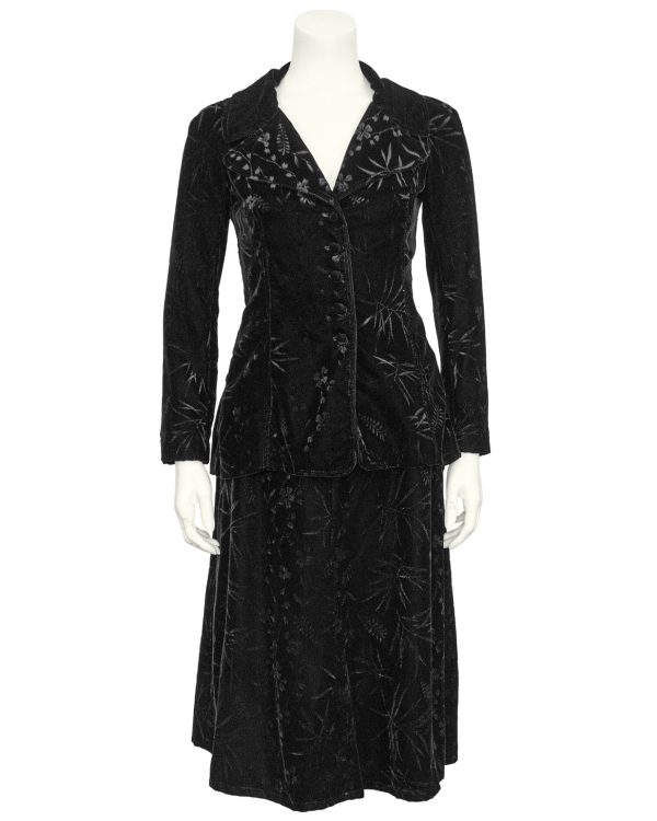 Black Floral Devoree Velvet Jacket and Skirt Ensemble Discount