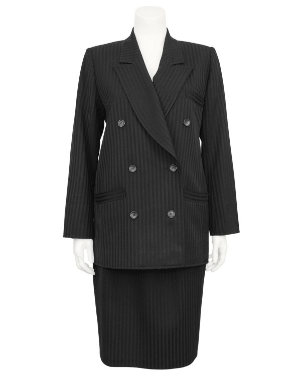 Black Pinstripe Double Breasted Skirt Suit Fashion