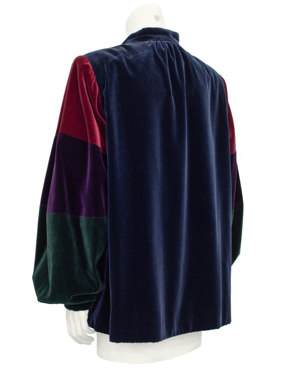 Navy Blue, Green and Red Velvet Smock Jacket Online