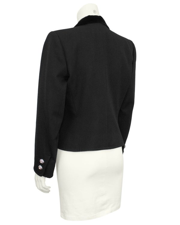 Black Cropped Blazer with Velvet Lapel and Crystal Accents Discount