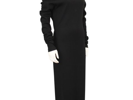 Black Wool Jersey Body Con Dress with Chiffon Collar For Cheap