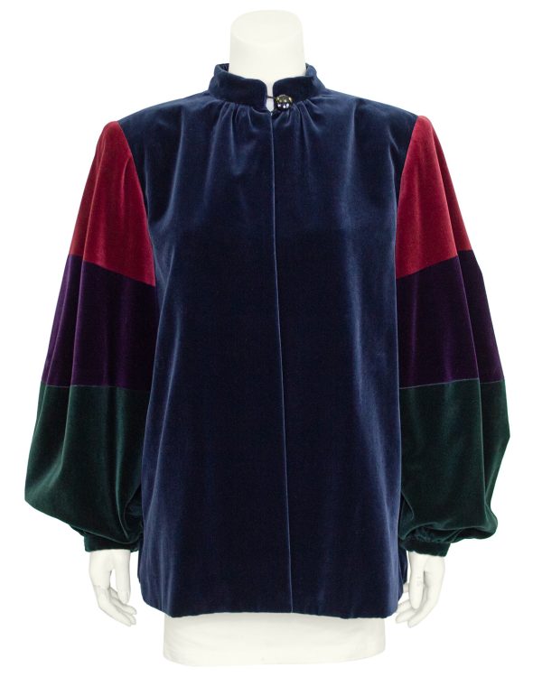 Navy Blue, Green and Red Velvet Smock Jacket Online