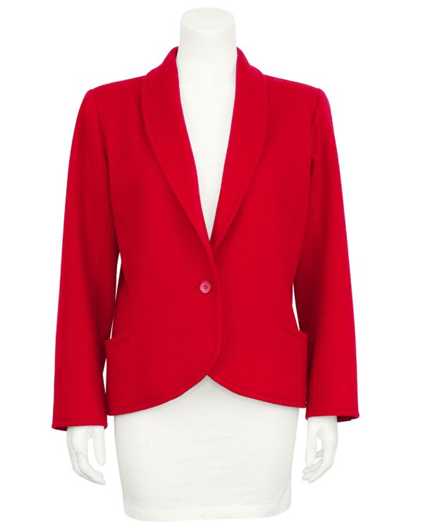 Red Wool Shawl Collar Jacket Online now