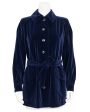 Navy Blue Velvet Belted Jacket on Sale