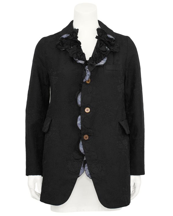 Black Jaquard Blazer with Applique Hot on Sale