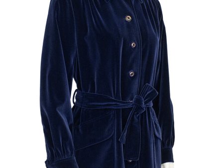 Navy Blue Velvet Belted Jacket on Sale