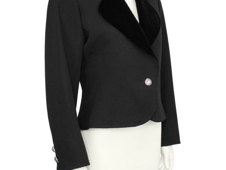 Black Cropped Blazer with Velvet Lapel and Crystal Accents Discount