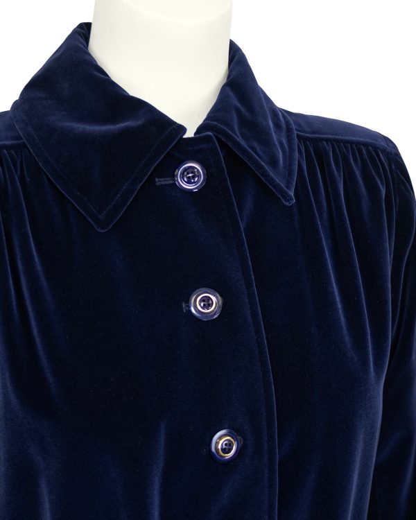 Navy Blue Velvet Belted Jacket on Sale