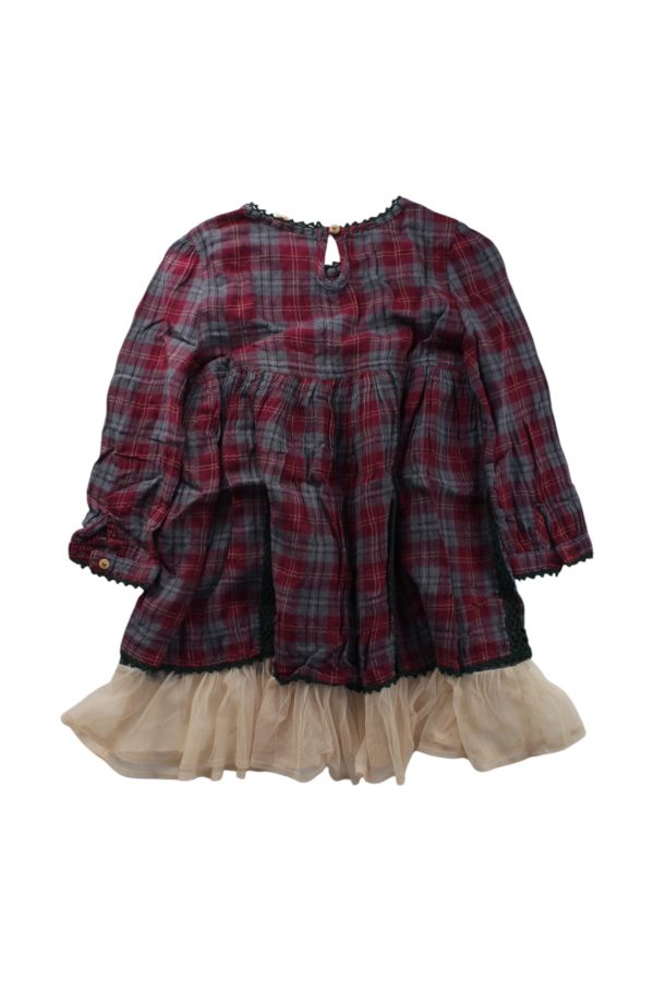 As Know As Ponpoko Ruffled Long Sleeve Plaid Dress 2-3T Discount