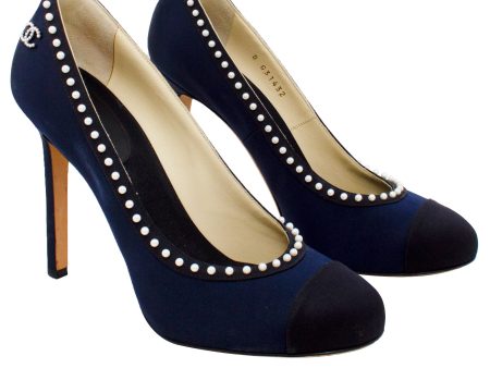 Navy and Black Evening Shoe with Pearls Online Sale