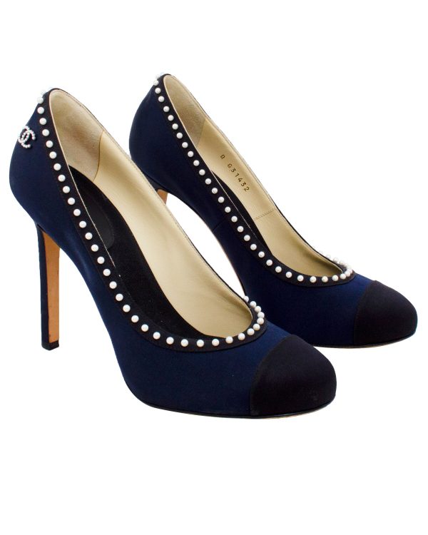 Navy and Black Evening Shoe with Pearls Online Sale