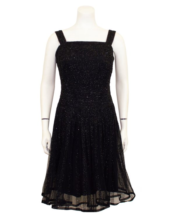 Black Demi Couture Cocktail Dress with Jet Sparkles For Sale