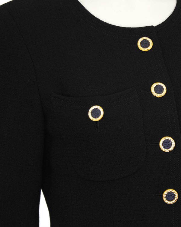 Black Collarless Jacket with Gold Buttons Online Hot Sale