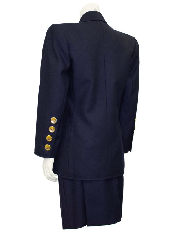 Navy Wool Skirt Suit with Gold Buttons For Discount