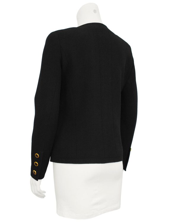 Black Collarless Jacket with Gold Buttons Online Hot Sale