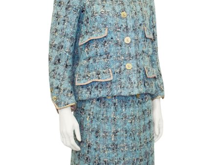 Blue Tweed Haute Couture Jacket and Dress Ensemble Online Hot Sale