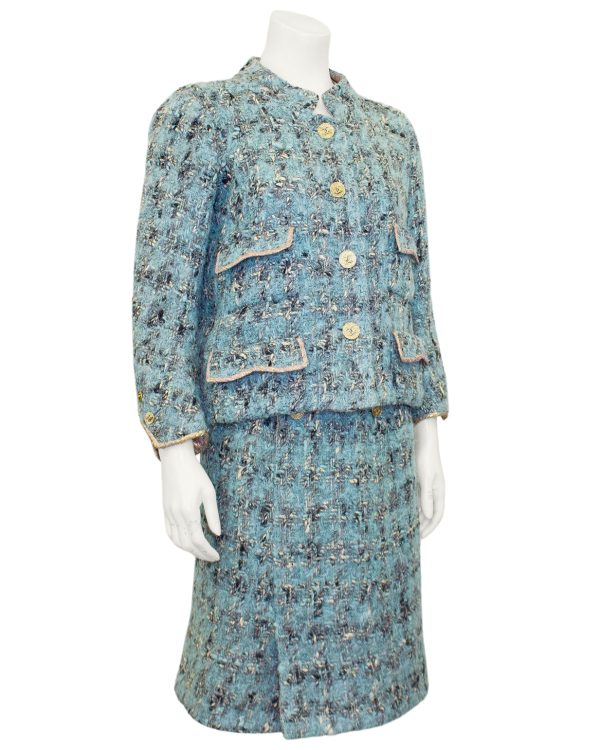 Blue Tweed Haute Couture Jacket and Dress Ensemble Online Hot Sale