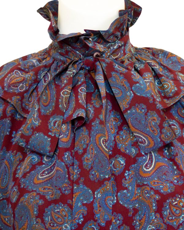 Maroon Russian Collection Silk Paisley Dress For Sale