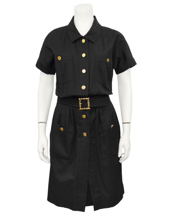 Black Cotton Belted Shirt Dress For Discount