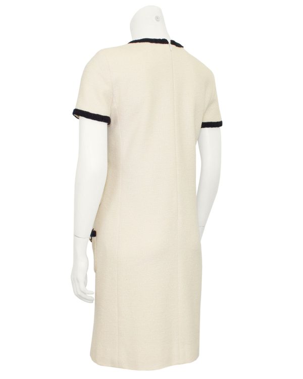 Cream Wool Dress with Black Passimenterie Trim Sale