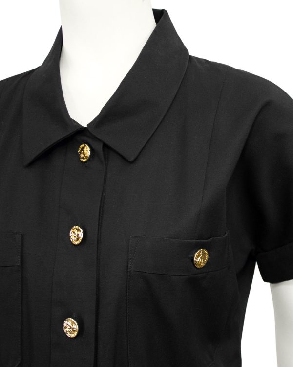 Black Cotton Belted Shirt Dress For Discount