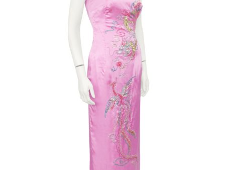 Pink Strapless Silk Gown with Beaded Dragon and Phoenix Hot on Sale