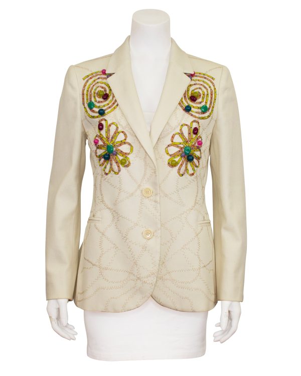 Cream Embroidered Blazer Online Hot Sale