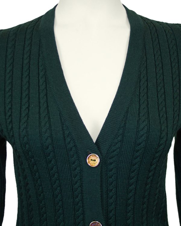 Green Wool Cardigan and Gabardine Skirt Ensemble Online Hot Sale