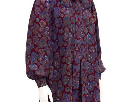 Maroon Russian Collection Silk Paisley Dress For Sale