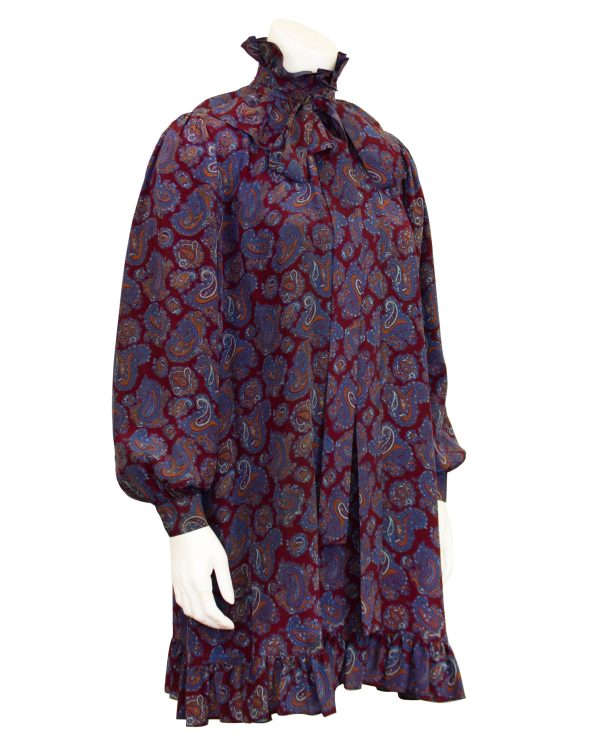 Maroon Russian Collection Silk Paisley Dress For Sale