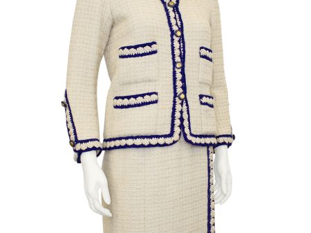 Cream and Navy Haute Couture Boucle Suit Sale