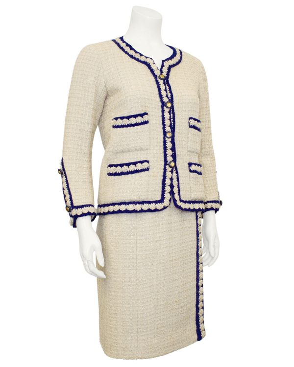 Cream and Navy Haute Couture Boucle Suit Sale