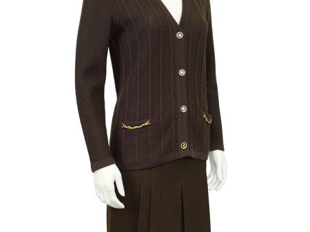 Brown Wool Cardigan and Gabardine Skirt Ensemble Cheap