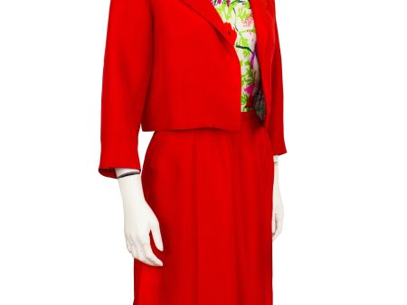 Red and Floral Jacket and Dress Ensemble Online Hot Sale