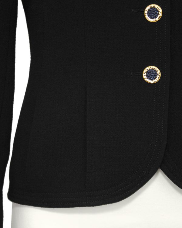 Black Collarless Jacket with Gold Buttons Online Hot Sale