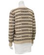 Beige and Black Cashmere Intarsia Chain Pattern Cardigan For Sale