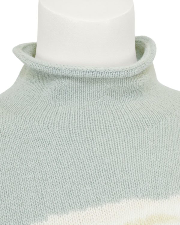 Blue and White Roll Neck Sweater with White Horse Hot on Sale