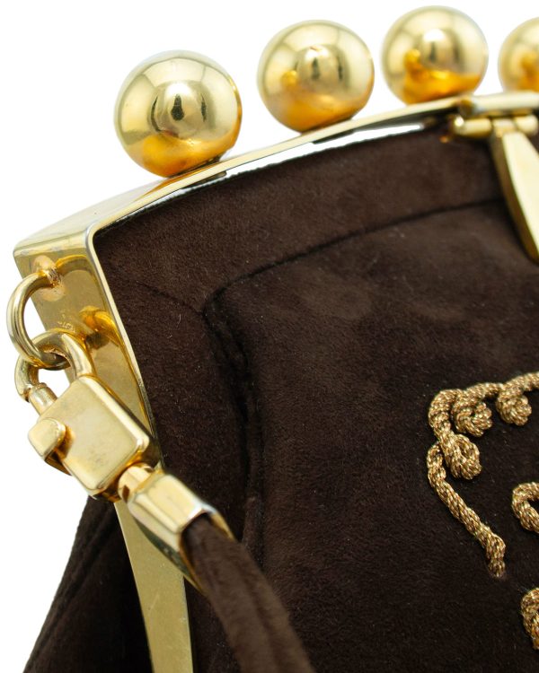 Phillippe Model Paris Brown and Gold Embroidered Suede Mini Bag For Cheap