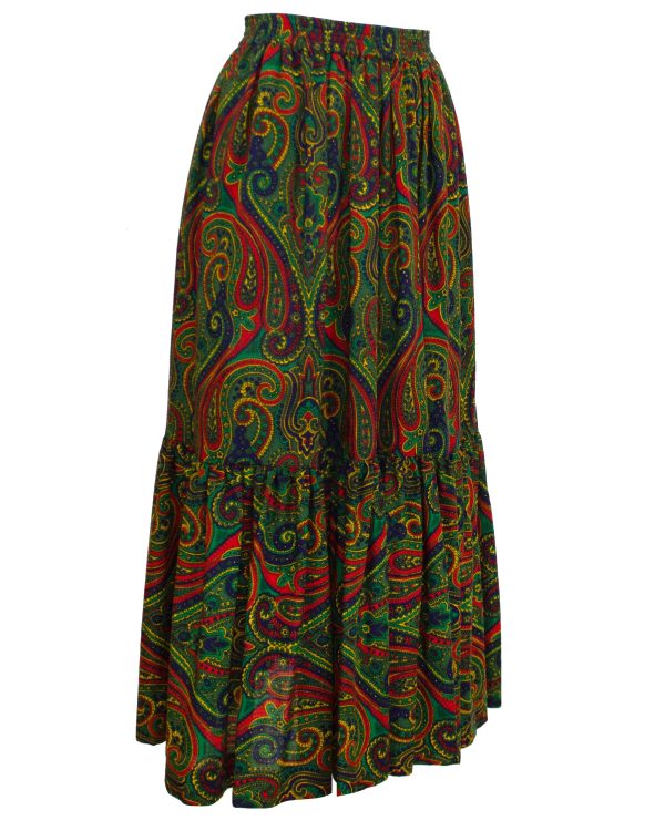 Green Paisley Russian Collection Peasant Skirt For Sale