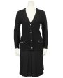 Black Wool Cardigan and Gabardine Skirt Ensemble Fashion