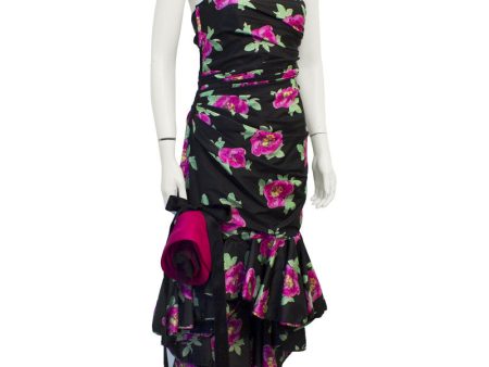 Black Taffeta Strapless Floral Gown Fashion