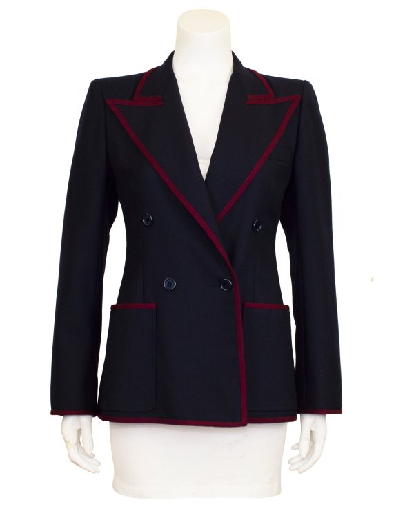 Navy Wool Blazer with Maroon Trim from 1971 Online now