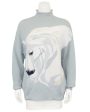 Blue and White Roll Neck Sweater with White Horse Hot on Sale