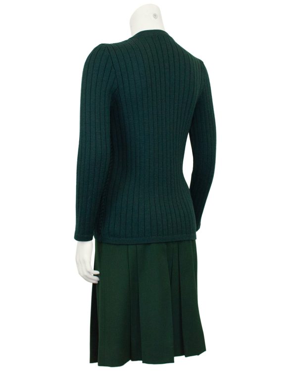 Green Wool Cardigan and Gabardine Skirt Ensemble Online Hot Sale