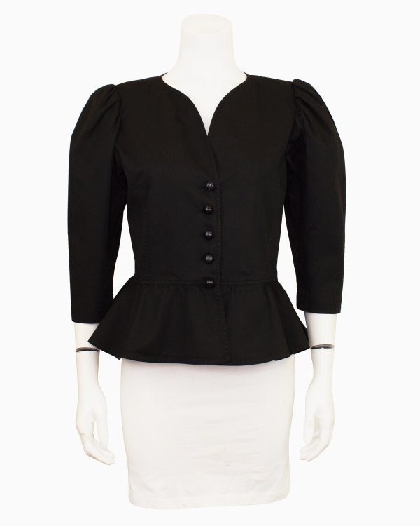 Black Cotton Peplum Jacket Sale