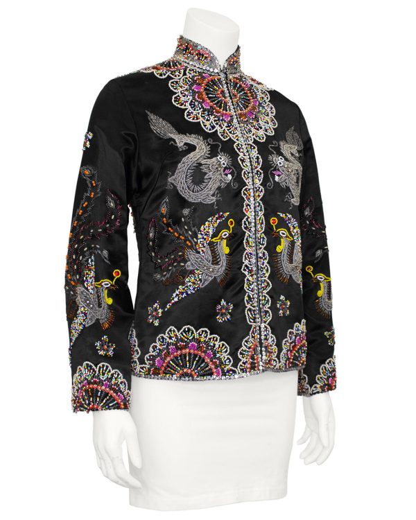 Black Dragon and Phoenix Beaded Jacket Online Hot Sale