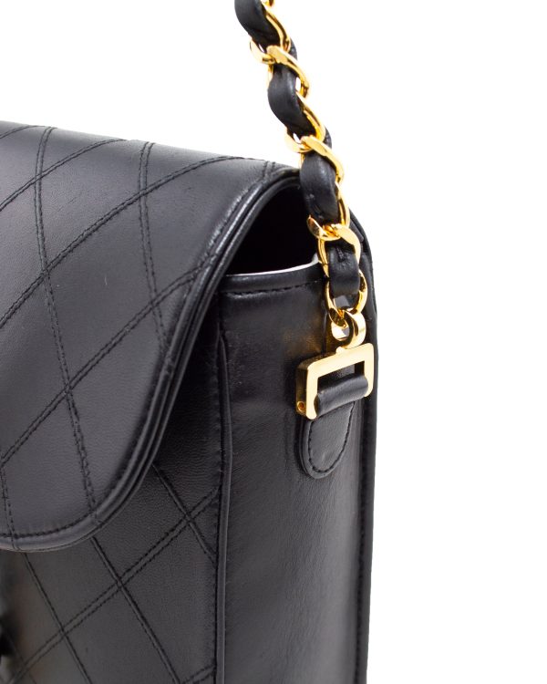 Black Leather Quilted Shoulder Bag with Chain For Sale