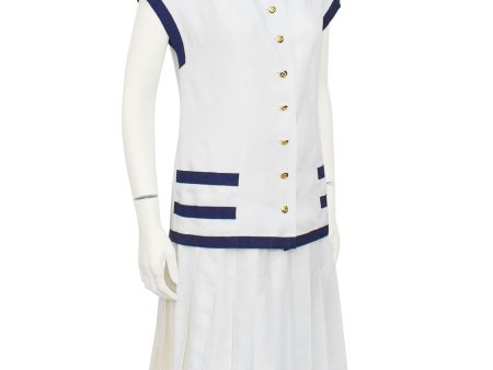 Cream and Navy Linen Summer Skirt Ensemble on Sale