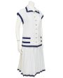 Cream and Navy Linen Summer Skirt Ensemble on Sale